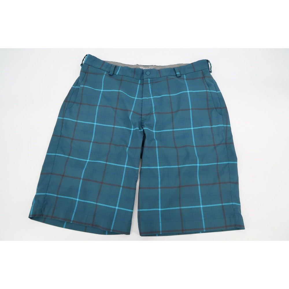 Nike Golf Shorts Men 36 Teal Blue Plaid Dri-FIT Tour Performance 509182-373